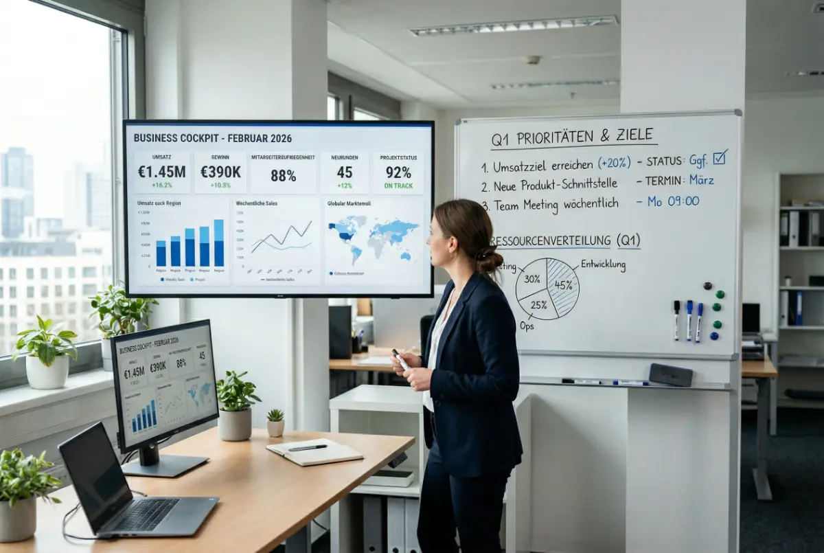Digitales Unternehmer-Cockpit mit Kennzahlen zur Betriebssteuerung
